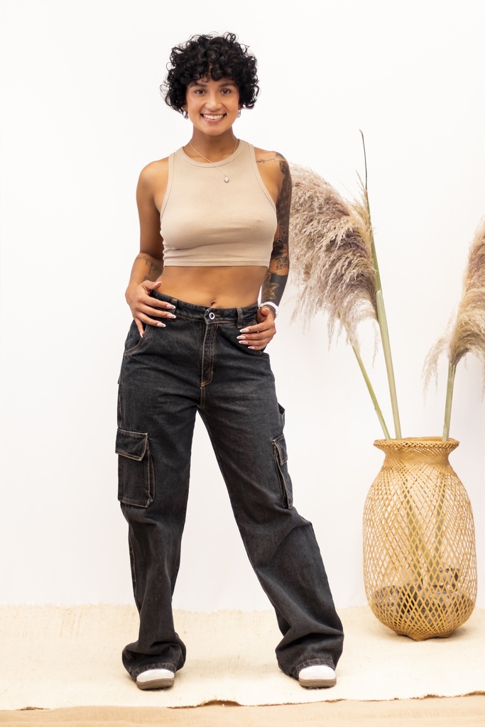 Jean Cargo Silueta Amplia Negro